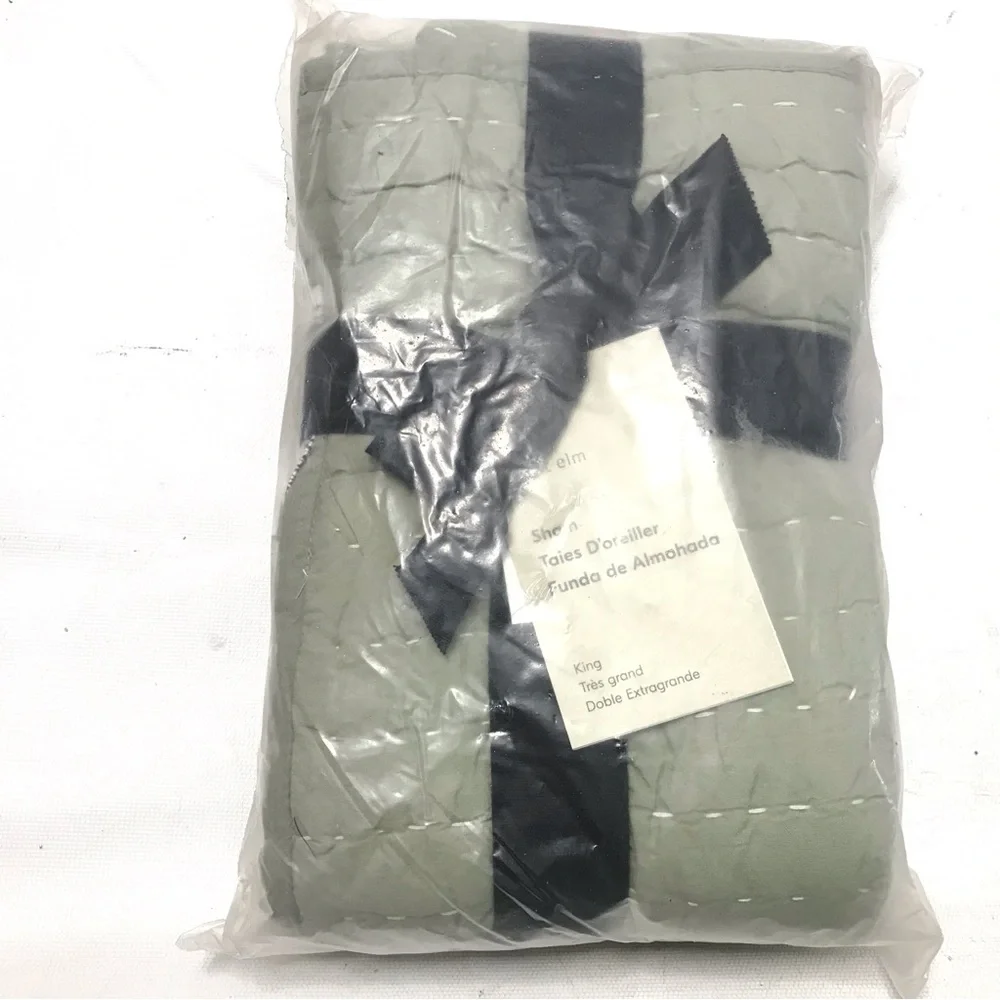 West Elm Solid Voile Quilted Sham King 36 x 20” Green New